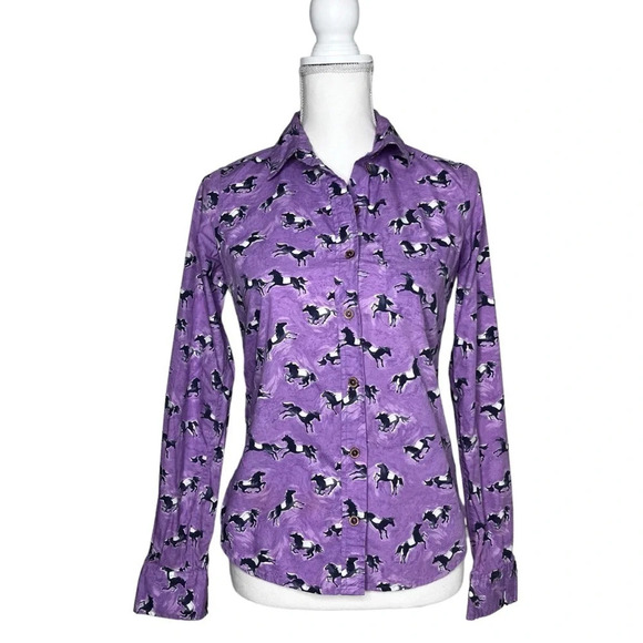 Odille (Anthropologie) Tarpan Horse Print Purple Button Down Shirt Size 0 - Picture 1 of 10